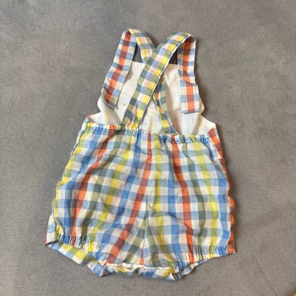 Vintage Tiny Tots Romper Shortalls Gingham Check Romper Baby Boy 3 months 0-6 - Picture 2 of 8
